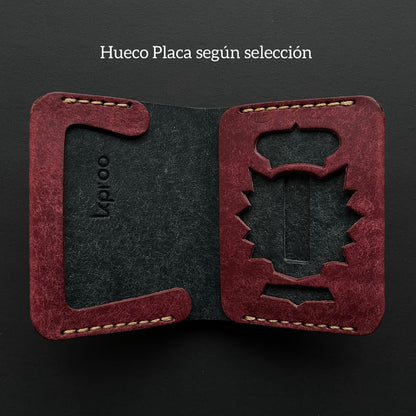 Cartera Portaplacas COMPAC | Edición Mosto y Navy Hilo Marrón | Todas las Corporaciones | Cuero Cosido a Mano – KPROO
