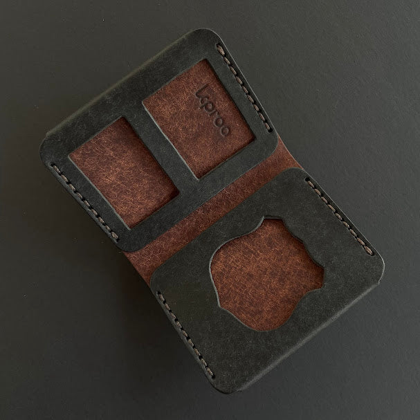 Cartera Portaplacas FORTIS Mossos d'Esquadra | Edición Negra Tabaco Hilo Marrón | Cuero Cosido a Mano – KPROO