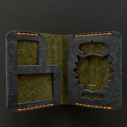Cartera Portaplacas COMPAC Policía Nacional – Piel Italiana Cosida a Mano – Edición: Azul M y Oliva Hilo Naranja