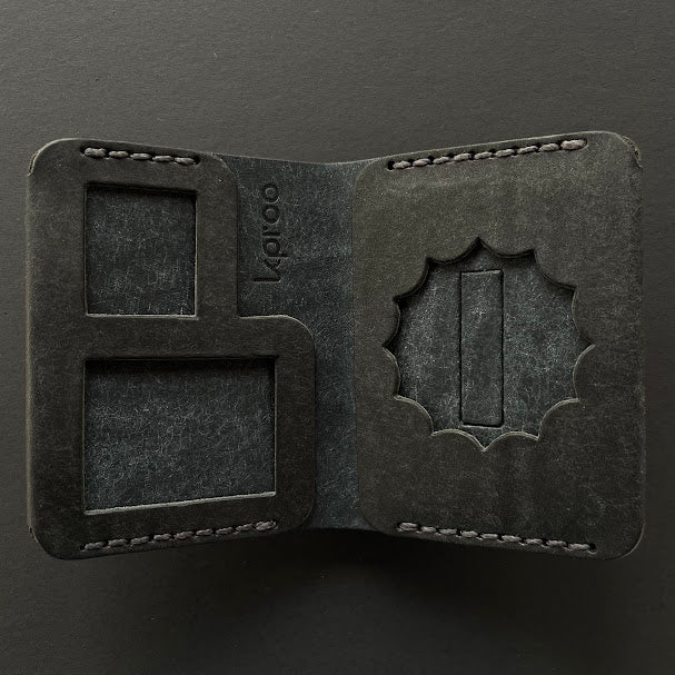 Cartera Portaplacas COMPAC Policía Local CV | Edición Negra Azul M Hilo Gris | Cuero Cosido a Mano – KPROO