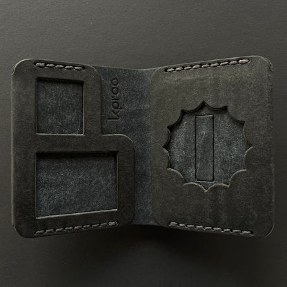 Cartera Portaplacas COMPAC Policía Local CV | Edición Negra Azul M Hilo Gris | Cuero Cosido a Mano – KPROO