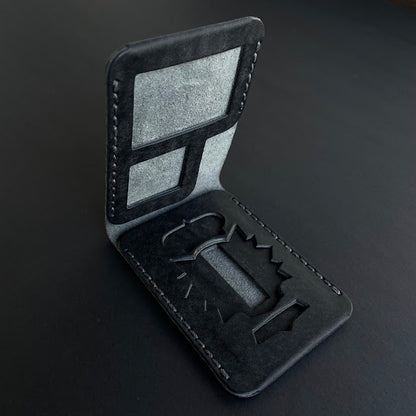 Cartera Portaplacas BASIC Policía Nacional | Edición Negra Hilo Gris | Cuero Cosido a Mano – KPROO