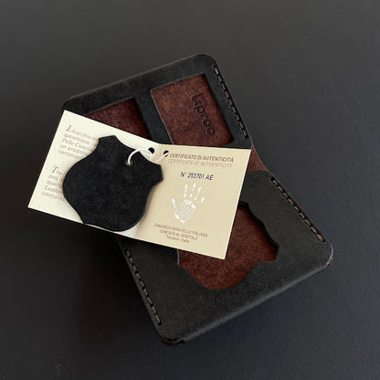 Cartera Portaplacas FORTIS Mossos d'Esquadra | Edición Negra Ortensia Hilo Marrón | Cuero Cosido a Mano – KPROO