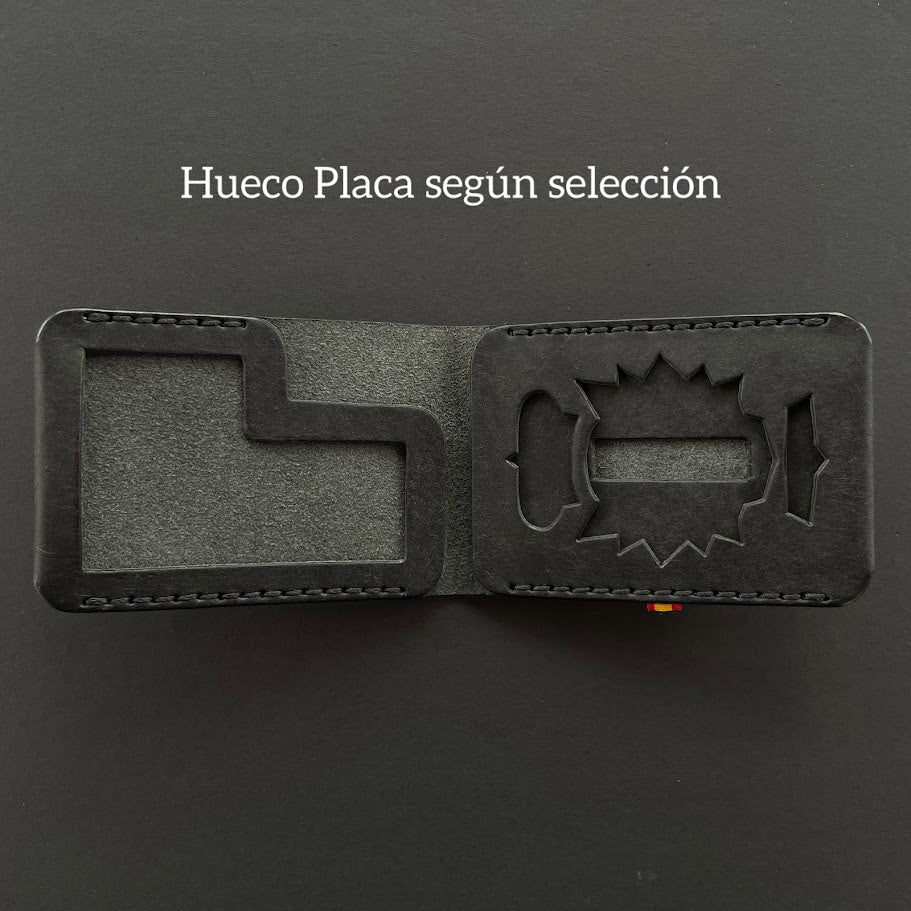 Cartera Portaplacas BASIC | Edición Negra Hilo Negro | Todas las Corporaciones | Cuero Cosido a Mano – KPROO