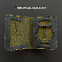 Cartera Portaplacas COMPAC | Edición Navy y Oliva Hilo Naranja | Todas las Corporaciones | Cuero Cosido a Mano – KPROO