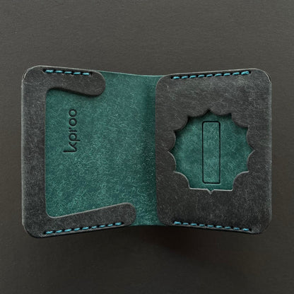 Cartera Portaplacas COMPAC Policía Local CV | Edición Navy Ortensia Hilo Turquesa | Cuero Cosido a Mano – KPROO