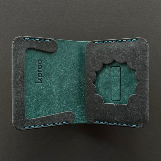 Cartera Portaplacas COMPAC Policía Local CV | Edición Navy Ortensia Hilo Turquesa | Cuero Cosido a Mano – KPROO
