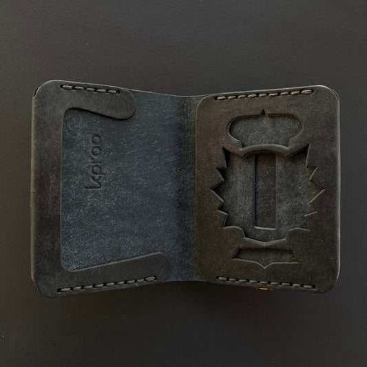 Cartera Portaplacas COMPAC Policía Nacional | Edición Negra Azul M Hilo Gris | Cuero Cosido a Mano – KPROO