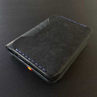 Cartera Portaplacas FORTIS Policía Nacional | Edición Azul M Negro Hilo Azul | Cuero Cosido a Mano – KPROO