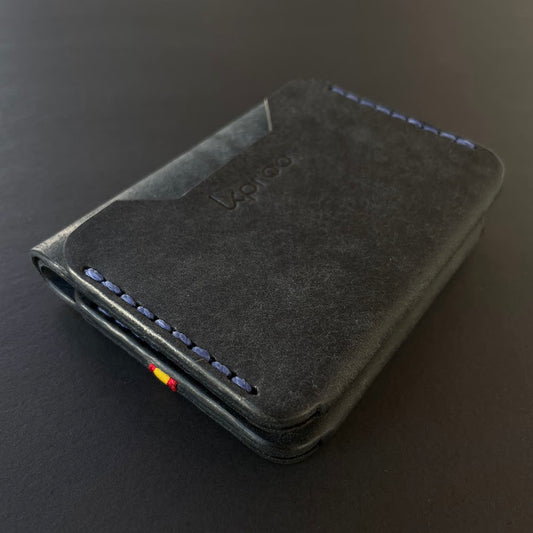 Cartera Portaplacas FORTIS Policía Nacional | Edición Azul M Negro Hilo Azul | Cuero Cosido a Mano – KPROO